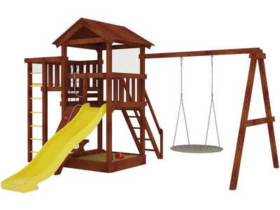 Детская игровая площадка Савушка Мастер-3 с качелями &quot;Гнездо&quot; 1 метр Махагон